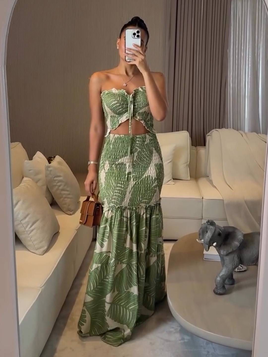 Cocolii robe longue imprimé à fleurie découpes moulante sirene bustier dos nu licou sans manches casual décontracté de plage