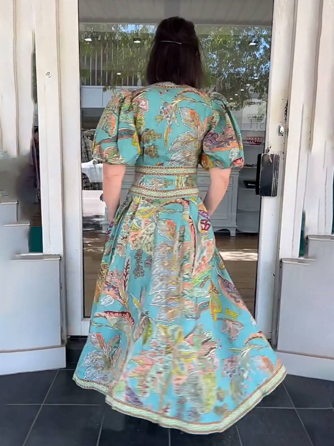 Cocolii robe longue v-cou imprimé à fleurie fluide manches courtes élégant femme médiévale vintage bal de promo cérémonie