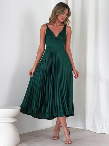 Cocolii longue robe plissé v-cou bretelle croisé dos nu sans manches femme élégant bal de promo cérémonie de plage