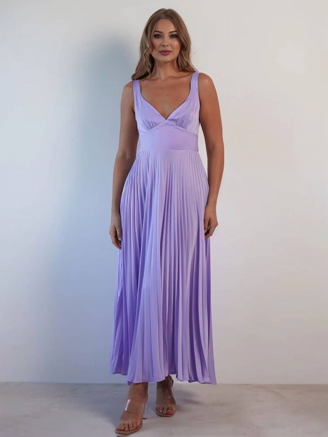 Cocolii longue robe plissé v-cou bretelle croisé dos nu sans manches femme élégant bal de promo cérémonie de plage