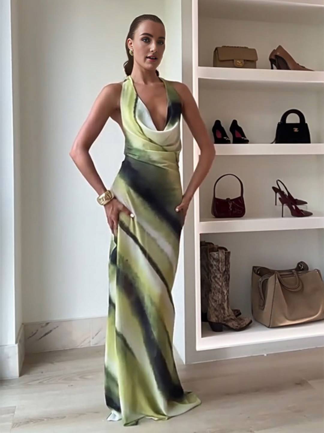 Cocolii robe longue couleur dégradé v-cou licou dos nu sans manches femme décontracté de soirée bal de promo de plage