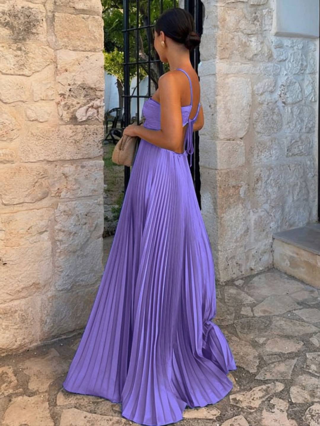 Cocolii robe longue bustier plissé licou découpes croisé dos sans manches femme casual décontracté de plage