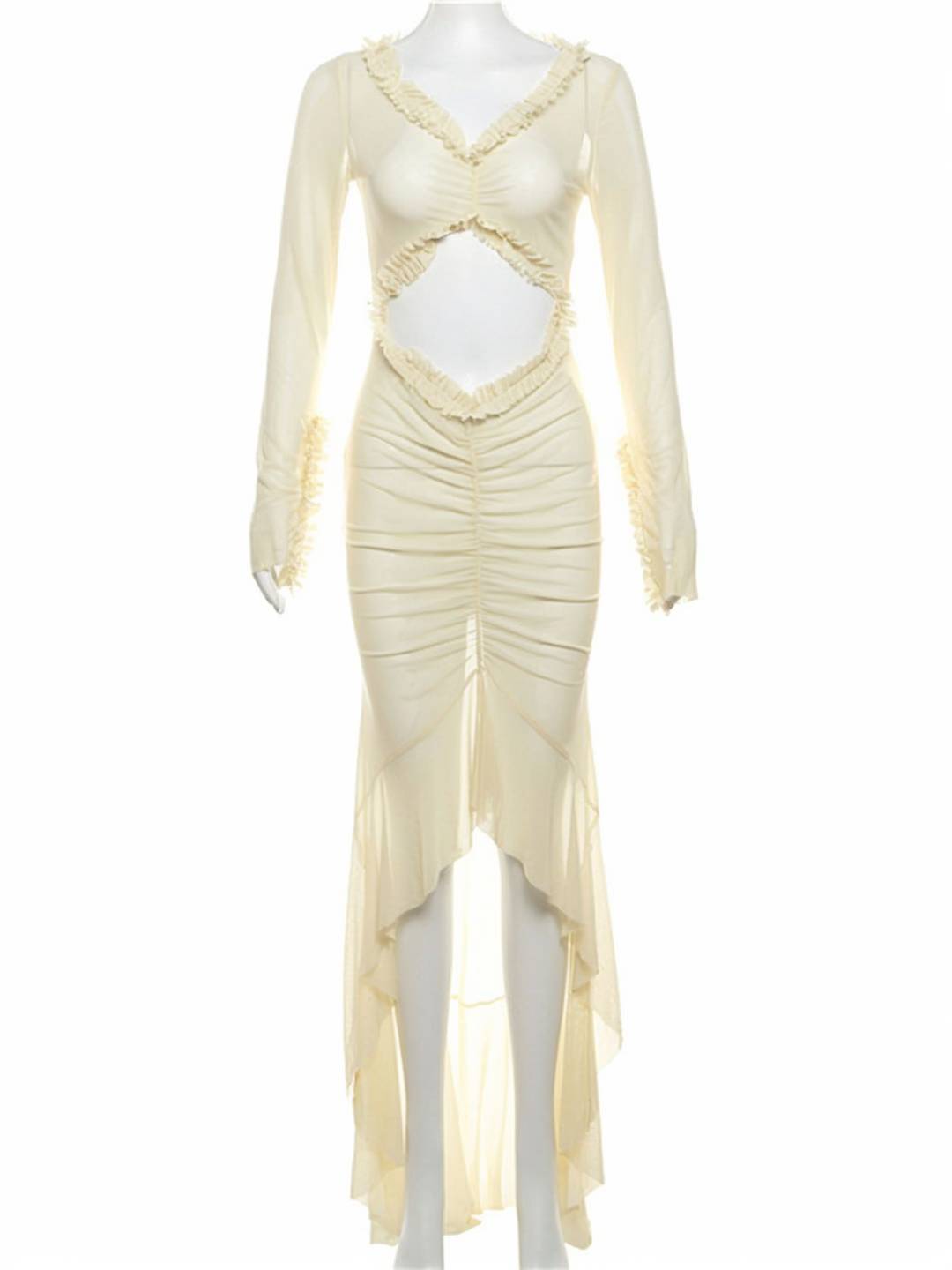 Cocolii longue robe de plage moulante v-cou découpes fendu à volantée manches fendues manches longues boho décontracté