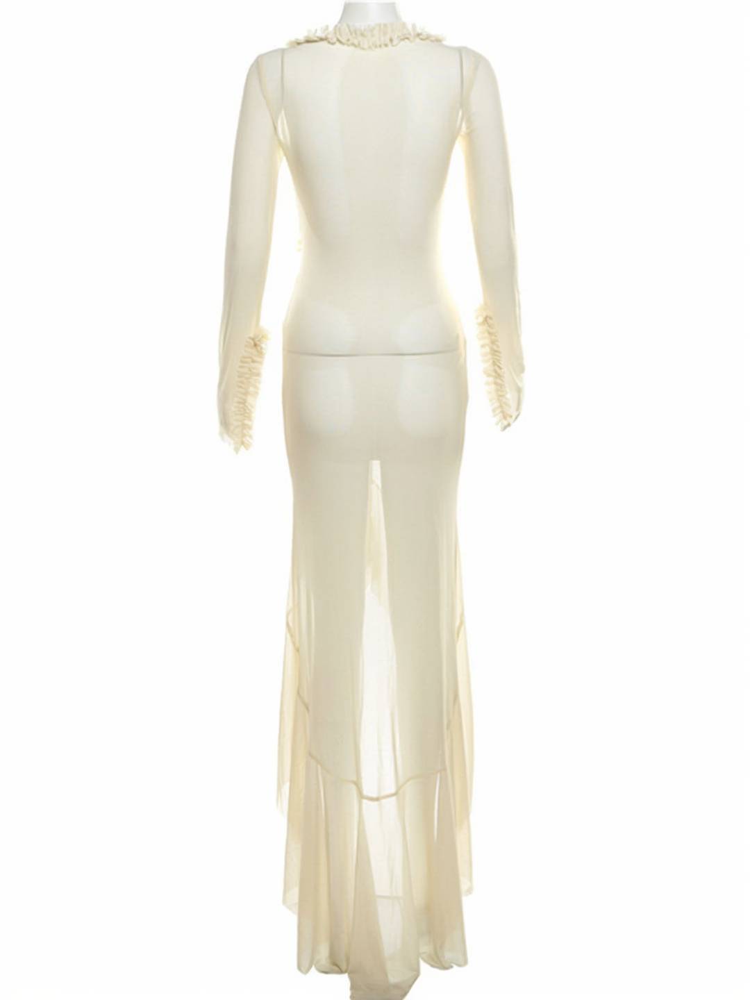 Cocolii longue robe de plage moulante v-cou découpes fendu à volantée manches fendues manches longues boho décontracté