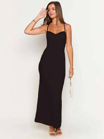 Cocolii robe longue moulante v-cou croisé dos dos nu sans manches femme casual élégant bal de promo de plage