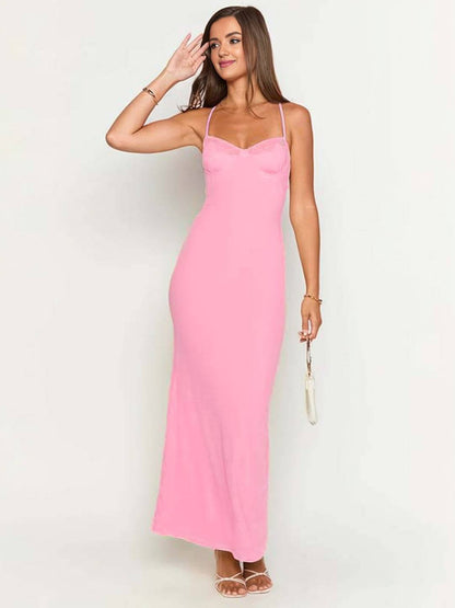 Cocolii robe longue moulante v-cou croisé dos dos nu sans manches femme casual élégant bal de promo de plage