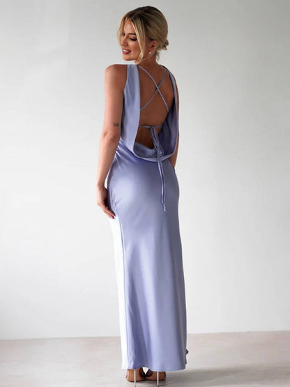 Cocolii robe longue moulante col rond croisé dos dos nu sans manches femme casual élégant bal de promo cérémonie