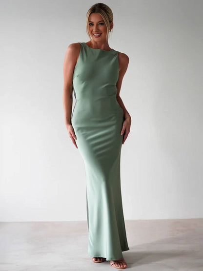 Cocolii robe longue moulante col rond croisé dos dos nu sans manches femme casual élégant bal de promo cérémonie