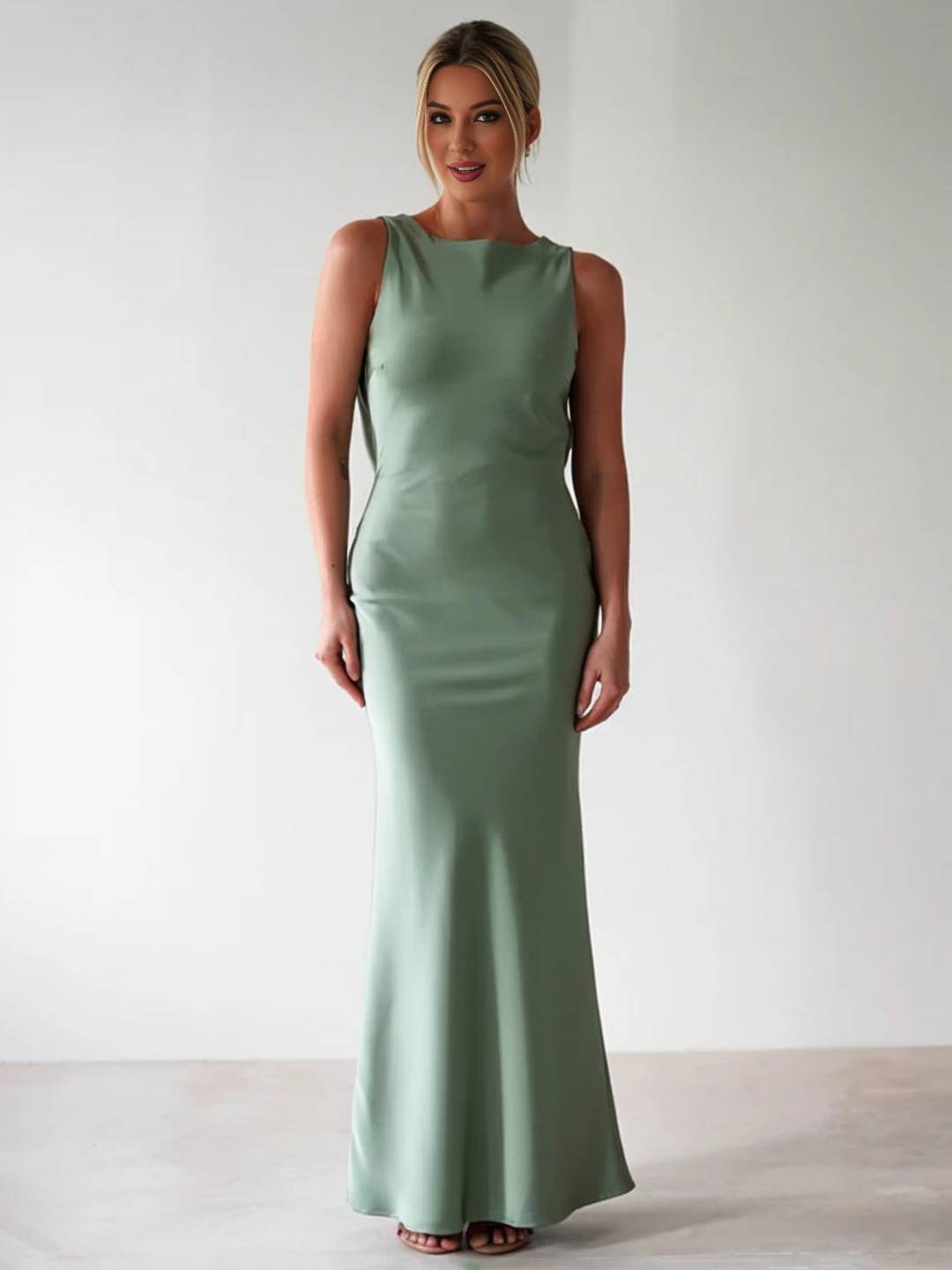 Cocolii robe longue moulante col rond croisé dos dos nu sans manches femme casual élégant bal de promo cérémonie