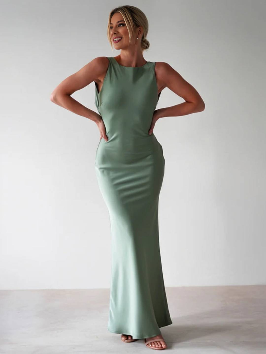 Cocolii robe longue moulante col rond croisé dos dos nu sans manches femme casual élégant bal de promo cérémonie