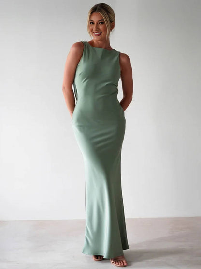 Cocolii robe longue moulante col rond croisé dos dos nu sans manches femme casual élégant bal de promo cérémonie