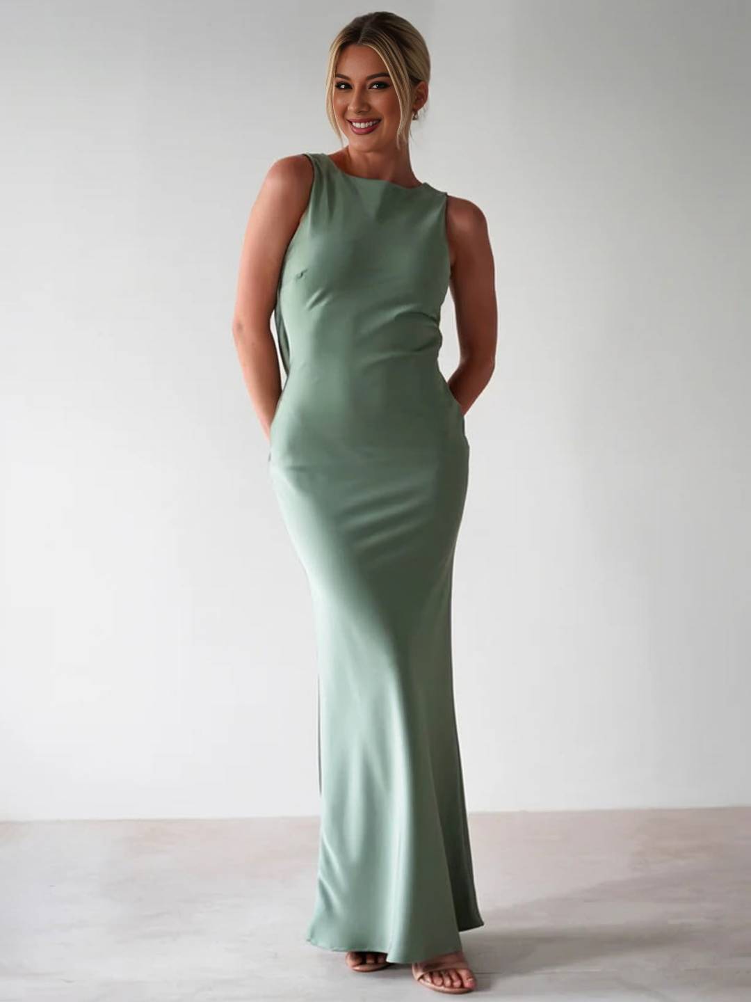 Cocolii robe longue moulante col rond croisé dos dos nu sans manches femme casual élégant bal de promo cérémonie