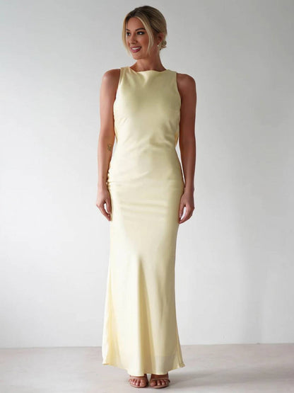 Cocolii robe longue moulante col rond croisé dos dos nu sans manches femme casual élégant bal de promo cérémonie