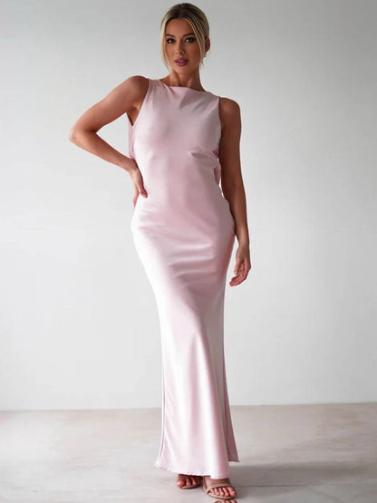 Cocolii robe longue moulante col rond croisé dos dos nu sans manches femme casual élégant bal de promo cérémonie