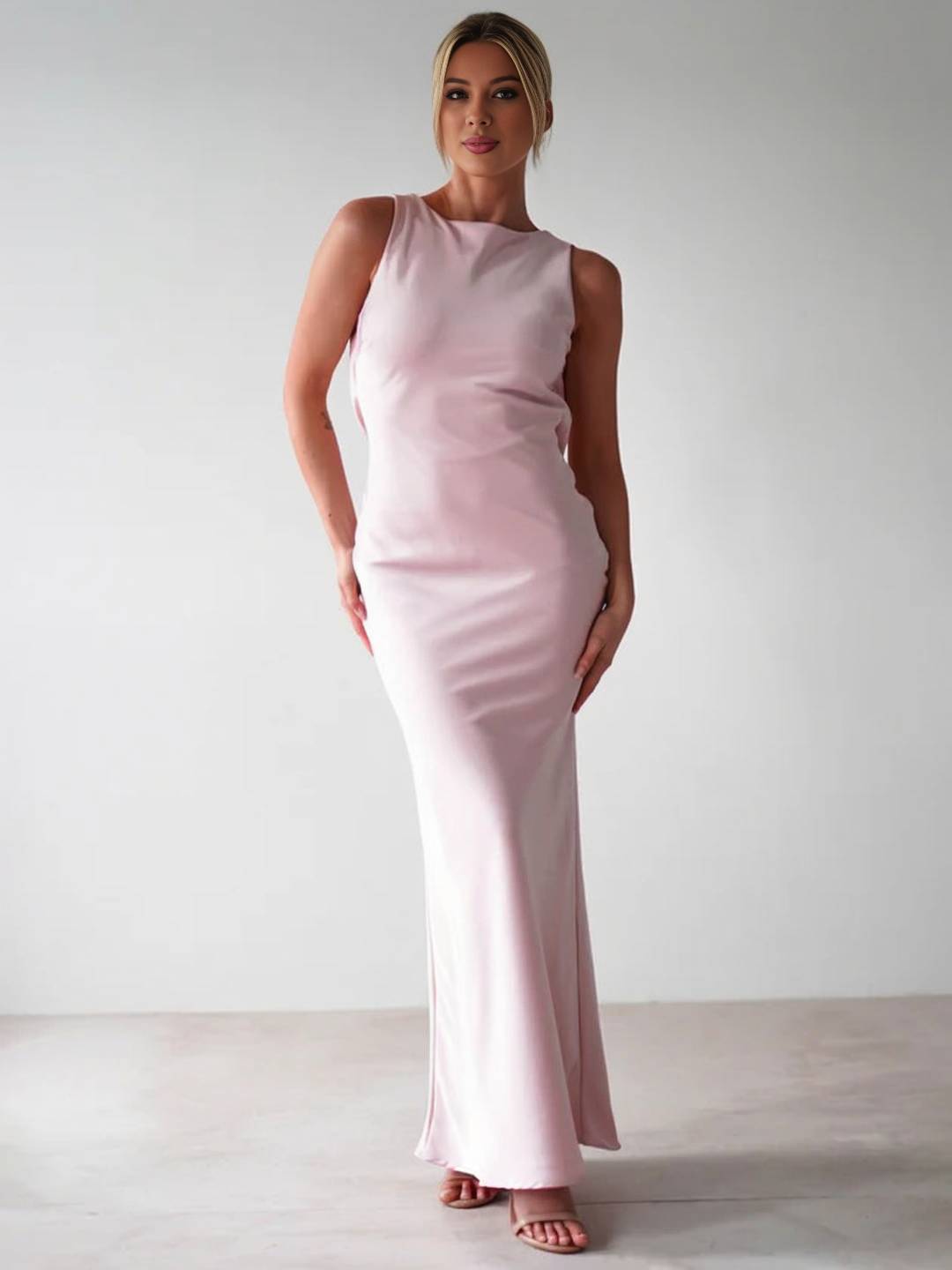 Cocolii robe longue moulante col rond croisé dos dos nu sans manches femme casual élégant bal de promo cérémonie