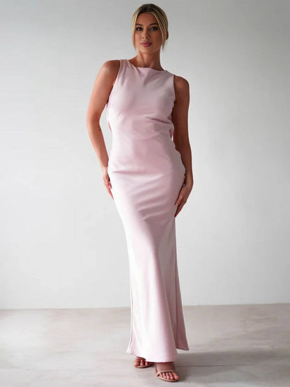 Cocolii robe longue moulante col rond croisé dos dos nu sans manches femme casual élégant bal de promo cérémonie