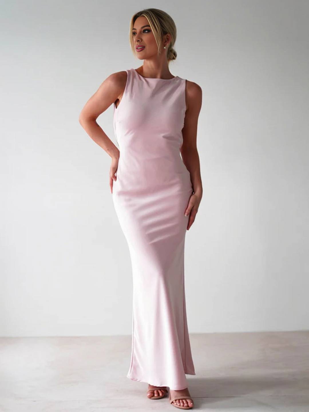 Cocolii robe longue moulante col rond croisé dos dos nu sans manches femme casual élégant bal de promo cérémonie