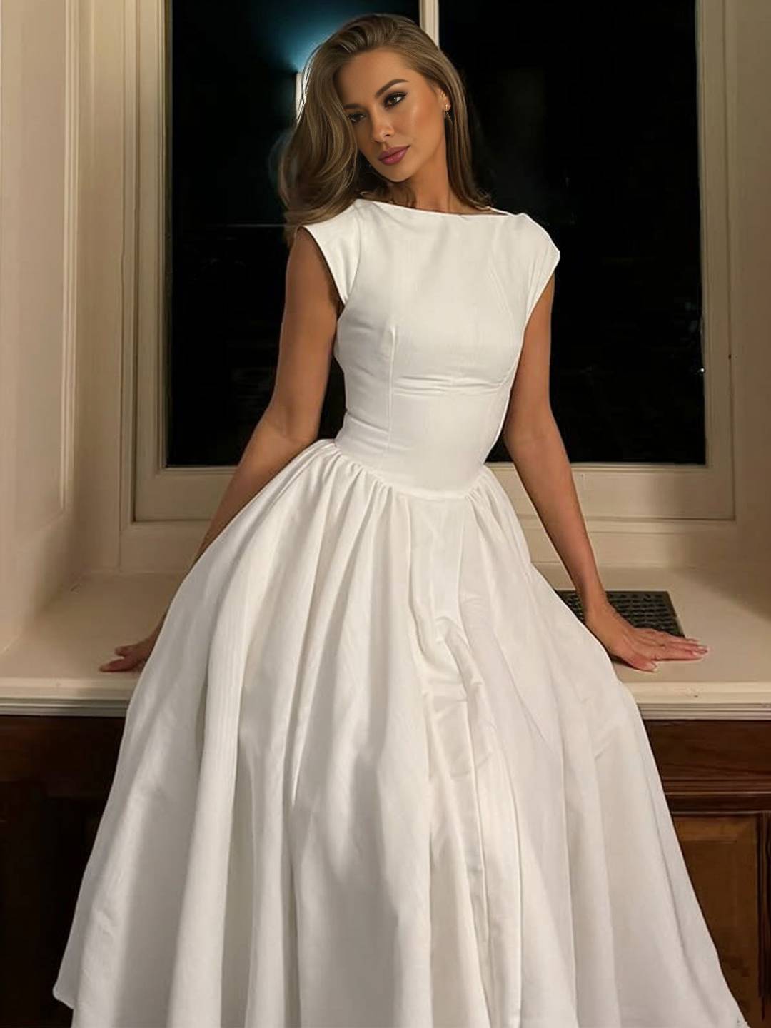 Cocolii longue robe trapèze dos nu col rond sans manches élégant audrey hepburn vintage bal de promo anniversaire