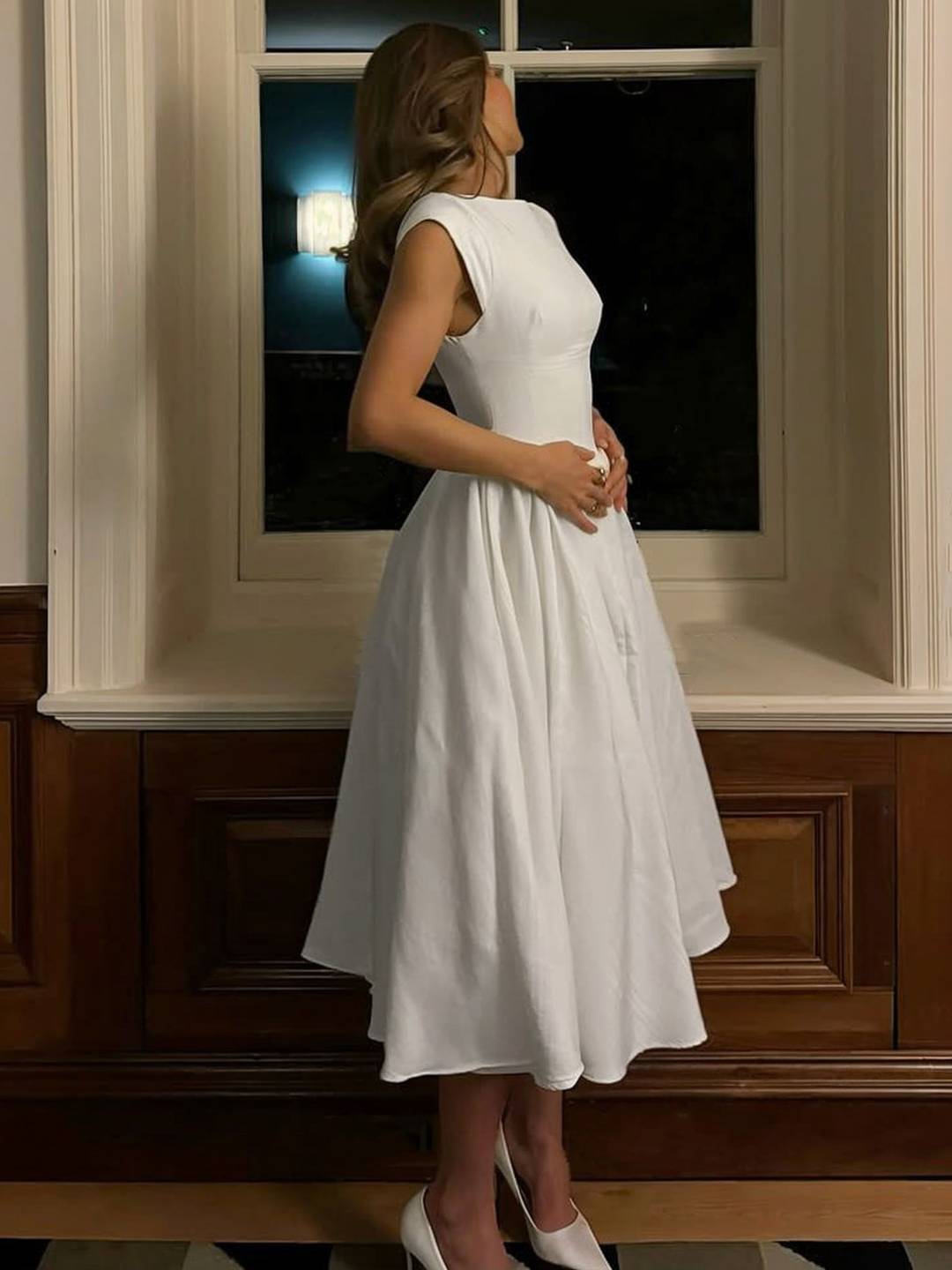 Cocolii longue robe trapèze dos nu col rond sans manches élégant audrey hepburn vintage bal de promo anniversaire