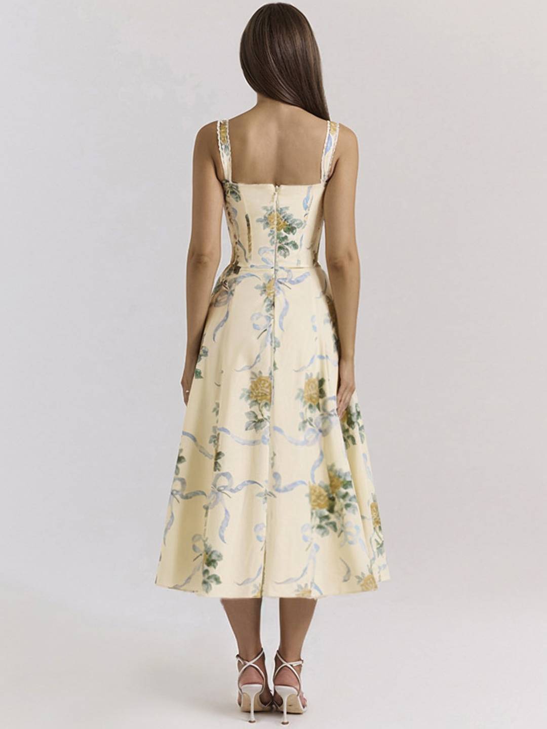 Cocolii robe longue trapèze imprimé à fleurie v-cou sans manches doux élégant bal de promo anniversaire de plage