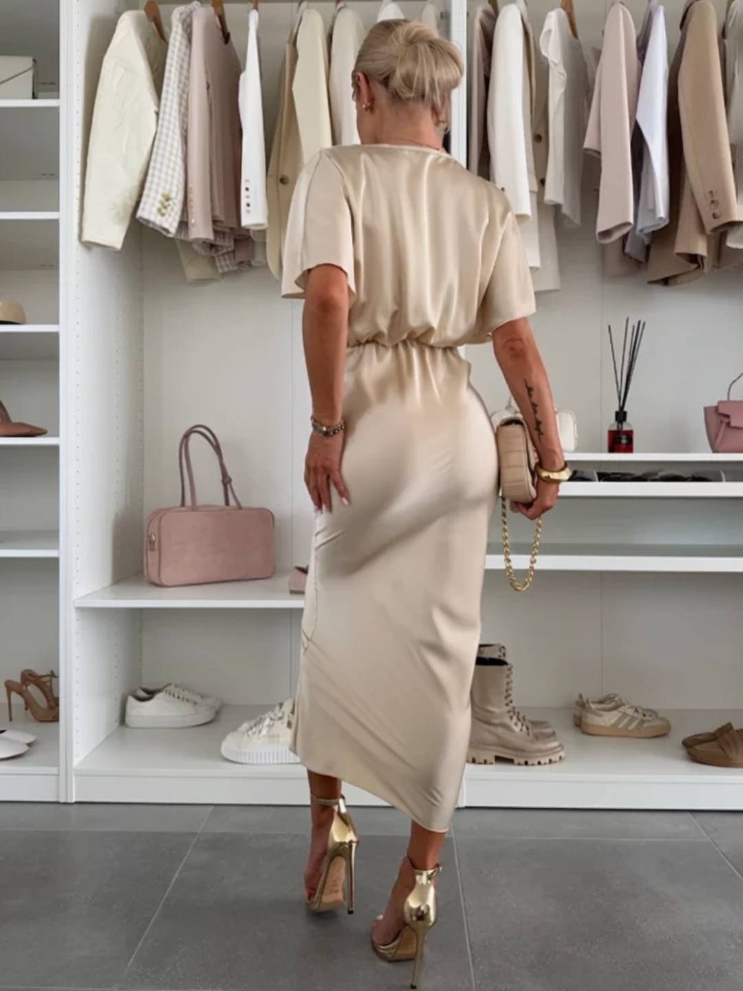 Cocolii robe longue en satin moulante v-cou nœud manches chauve souris manches courtes femme élégant de cocktail plage