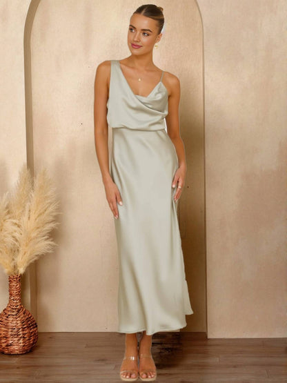 Cocolii longue robe en satin irrégulière v-cou col bénitier et dos nu sans manches élégant femme pour une soirée invité mariage