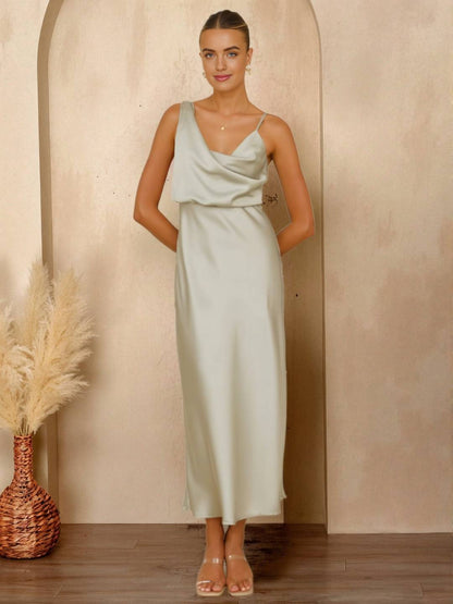 Cocolii longue robe en satin irrégulière v-cou col bénitier et dos nu sans manches élégant femme pour une soirée invité mariage