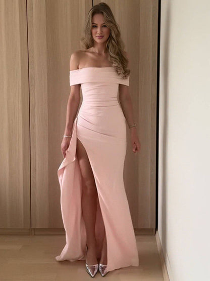 Cocolii robe longue col bateau fendu le côté sans manches femme doux élégant de soirée bal de promo robe anniversaire