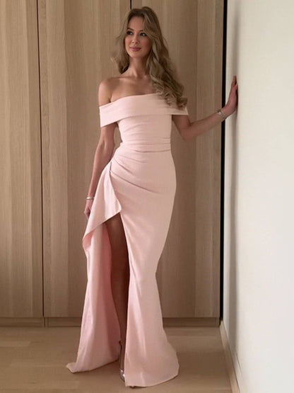 Cocolii robe longue col bateau fendu le côté sans manches femme doux élégant de soirée bal de promo robe anniversaire