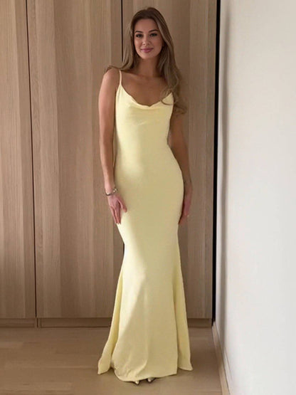 Cocolii longue robe moulante v-cou sans manches dentelle dos nu à fines brides femme casual bal de promo invité mariage