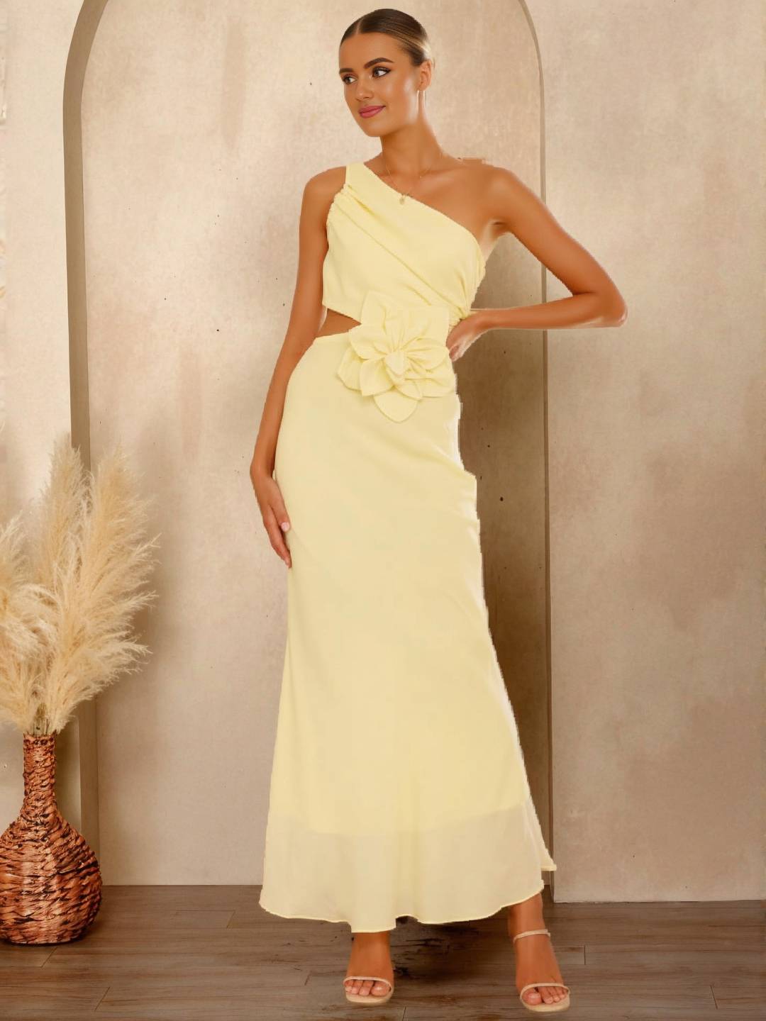 Cocolii robe longue une épaule fleurie découpes sans manches élégant de soirée invité mariage robe anniversaire de plage