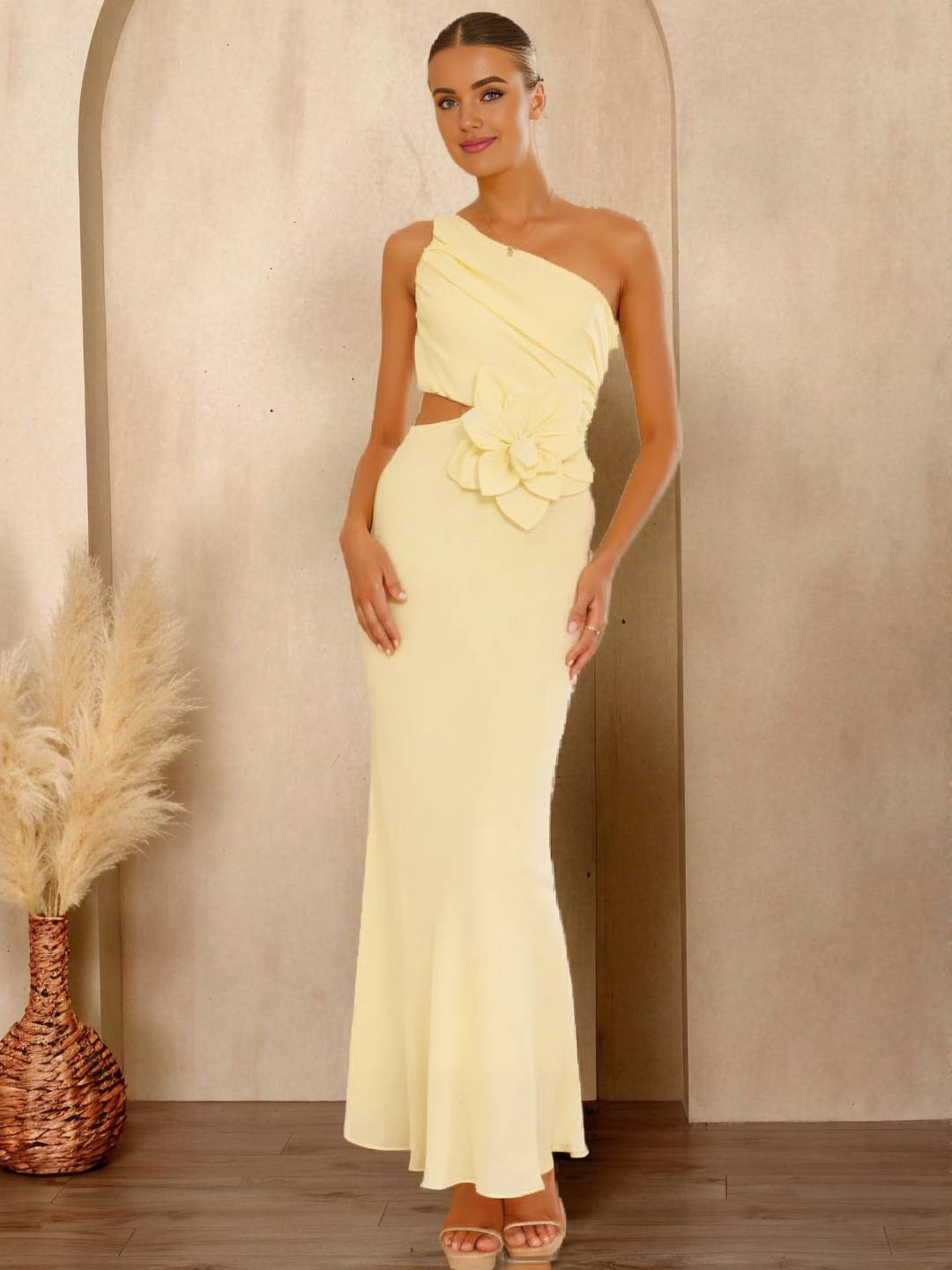 Cocolii robe longue une épaule fleurie découpes sans manches élégant de soirée invité mariage robe anniversaire de plage