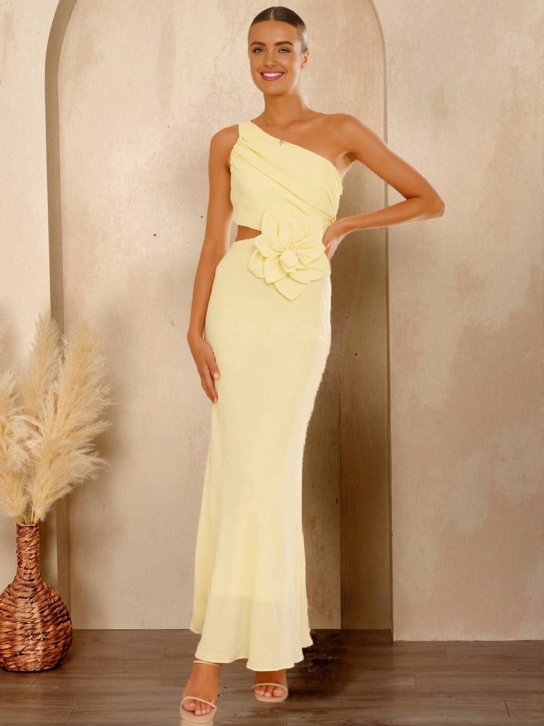 Cocolii robe longue une épaule fleurie découpes sans manches élégant de soirée invité mariage robe anniversaire de plage