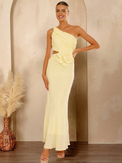 Cocolii robe longue une épaule fleurie découpes sans manches élégant de soirée invité mariage robe anniversaire de plage