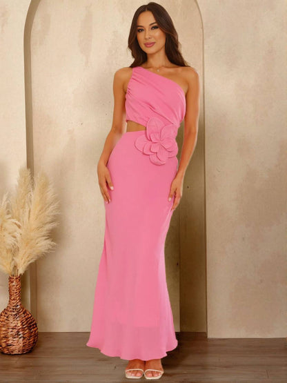 Cocolii robe longue une épaule fleurie découpes sans manches élégant de soirée invité mariage robe anniversaire de plage