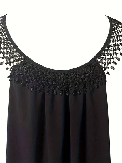 Cocolii robe longue unicolore col rond sans manches frange femme bohème lâche ample décontracté de plage