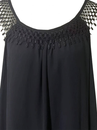 Cocolii robe longue unicolore col rond sans manches frange femme bohème lâche ample décontracté de plage