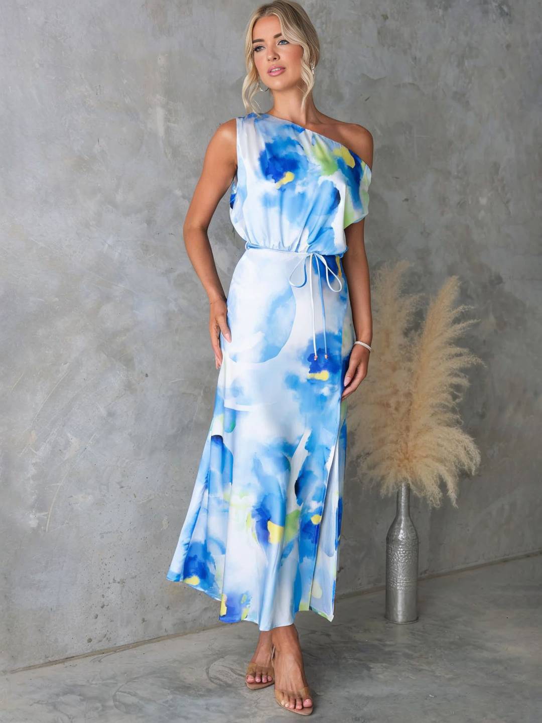 Cocolii robe longue imprimé à fleurie une épaule fendu le côté sans manches femme décontracté de plage