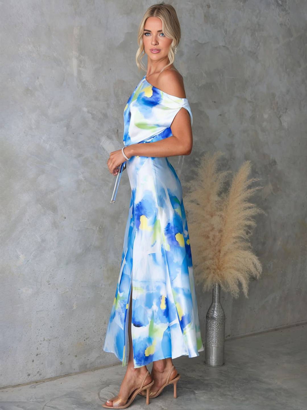 Cocolii robe longue imprimé à fleurie une épaule fendu le côté sans manches femme décontracté de plage