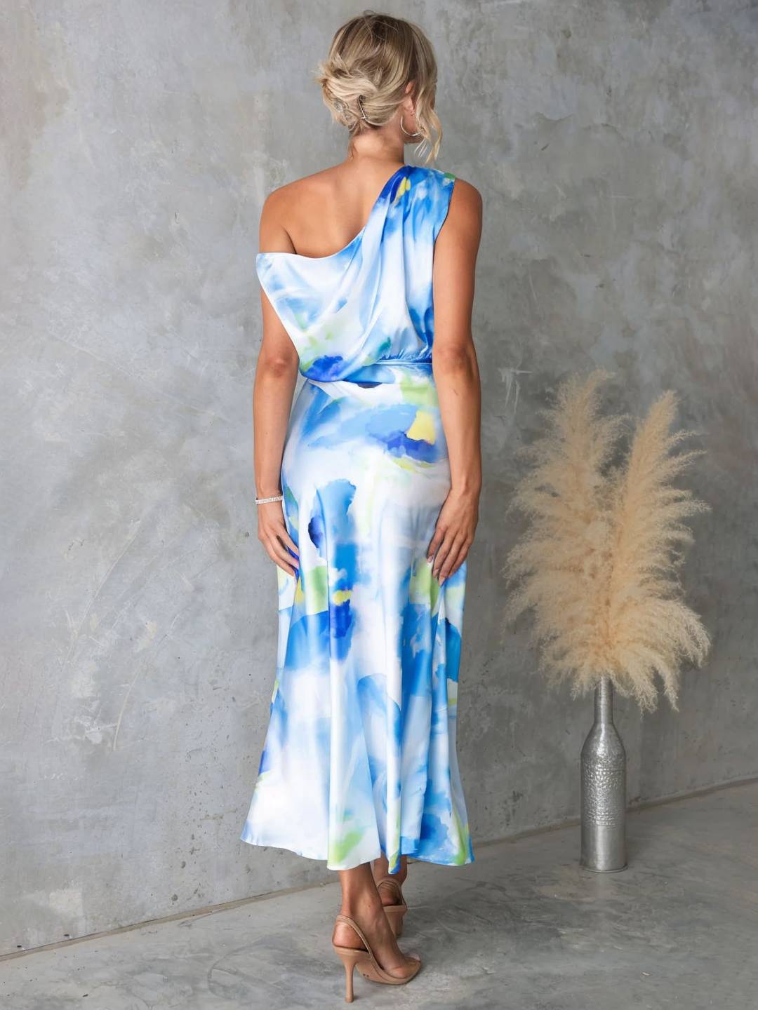 Cocolii robe longue imprimé à fleurie une épaule fendu le côté sans manches femme décontracté de plage