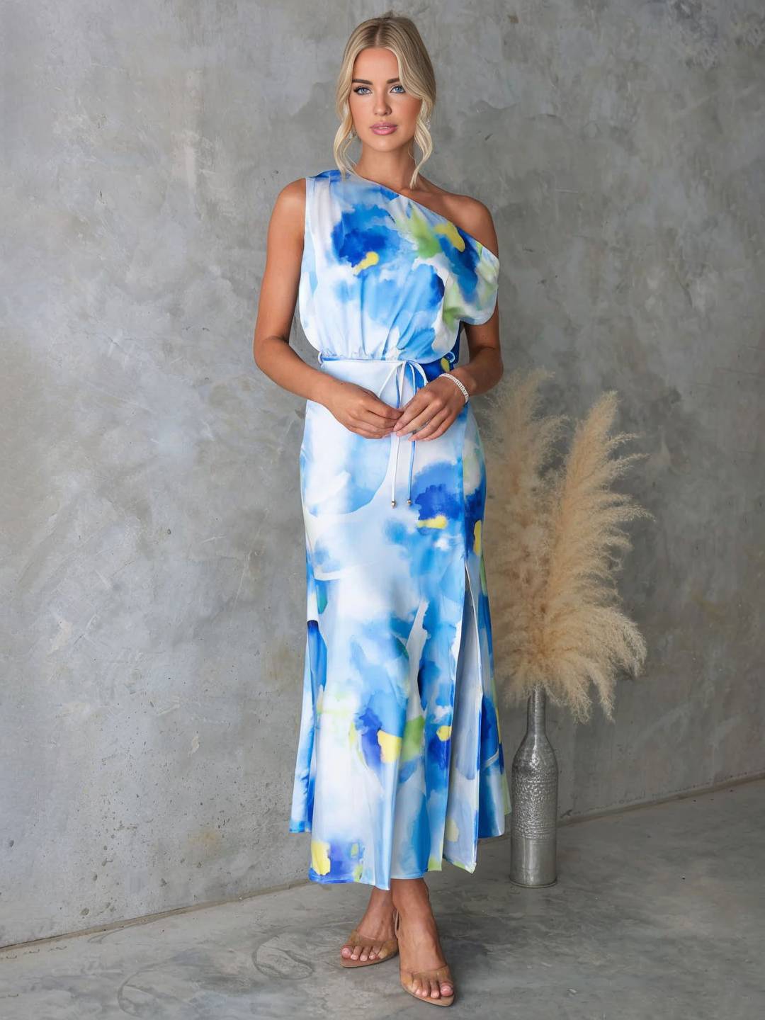 Cocolii robe longue imprimé à fleurie une épaule fendu le côté sans manches femme décontracté de plage