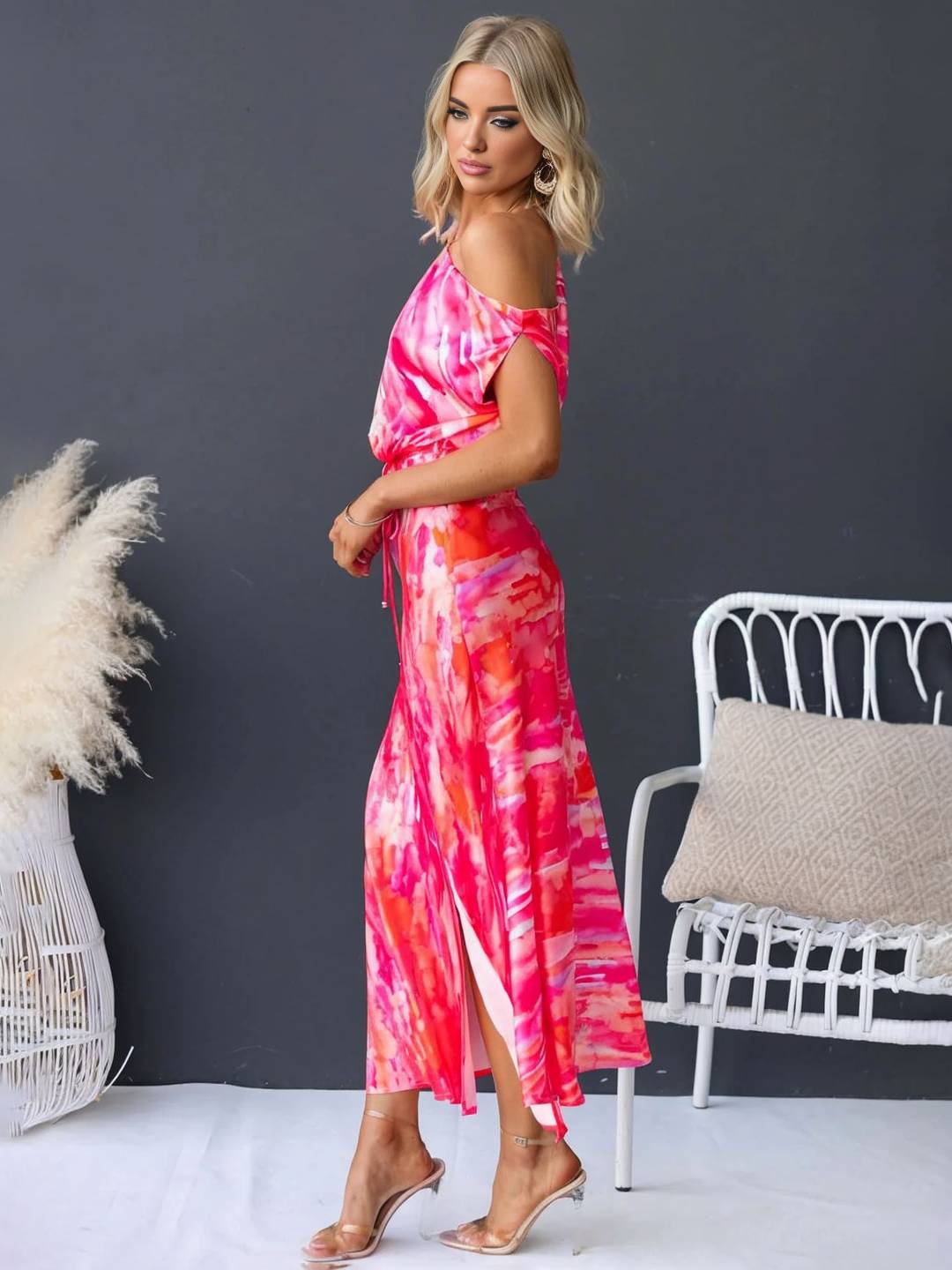 Cocolii robe longue imprimé à fleurie une épaule fendu le côté sans manches femme décontracté de plage