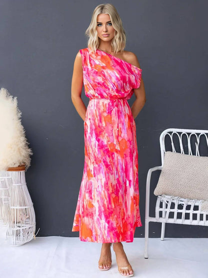 Cocolii robe longue imprimé à fleurie une épaule fendu le côté sans manches femme décontracté de plage