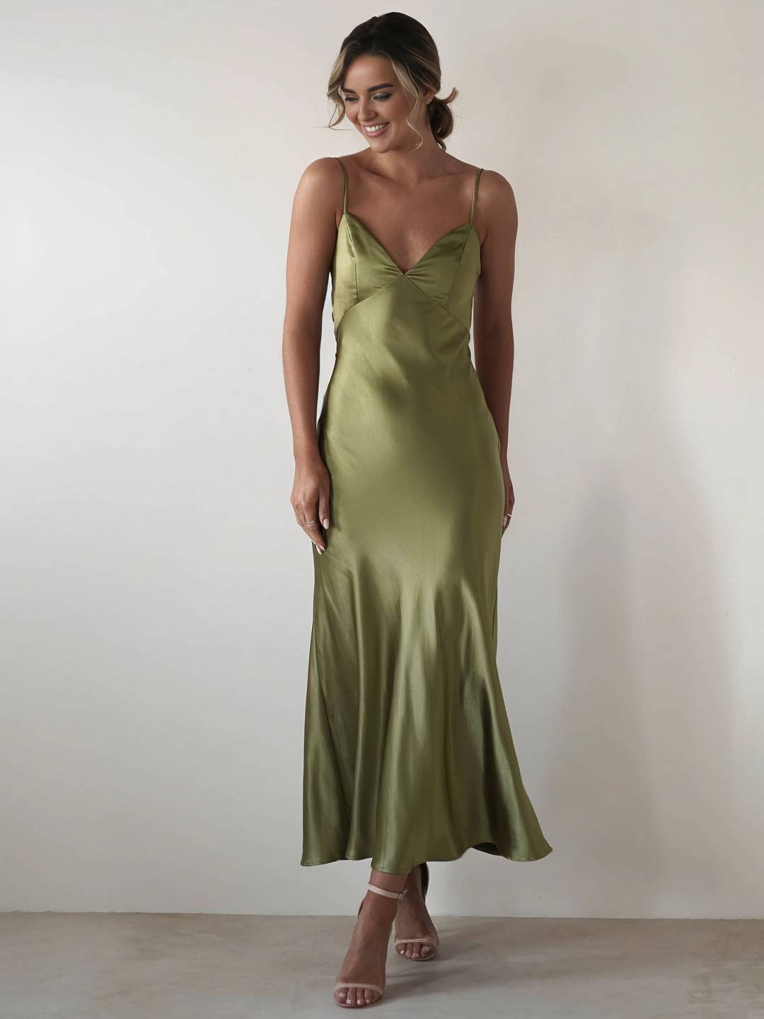 Cocolii longue robe en satin v-cou à fines brides dos nu sans manches femme casual élégant bal de promo de soirée pour mariage