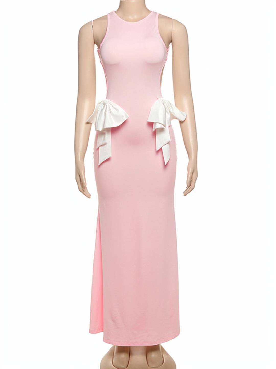 Cocolii robe longue col rond noeud papillon dos nu sirene sans manches femme doux élégant bal de promo anniversaire cérémonie