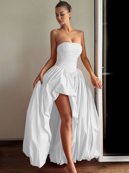 Cocolii longue robe bal de promo bustier irrégulière fendu le côté fluide sans manches femme élégan de soirée anniversaire