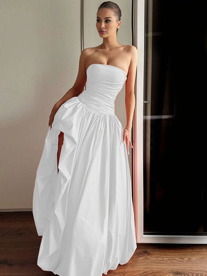 Cocolii longue robe bal de promo bustier irrégulière fendu le côté fluide sans manches femme élégan de soirée anniversaire