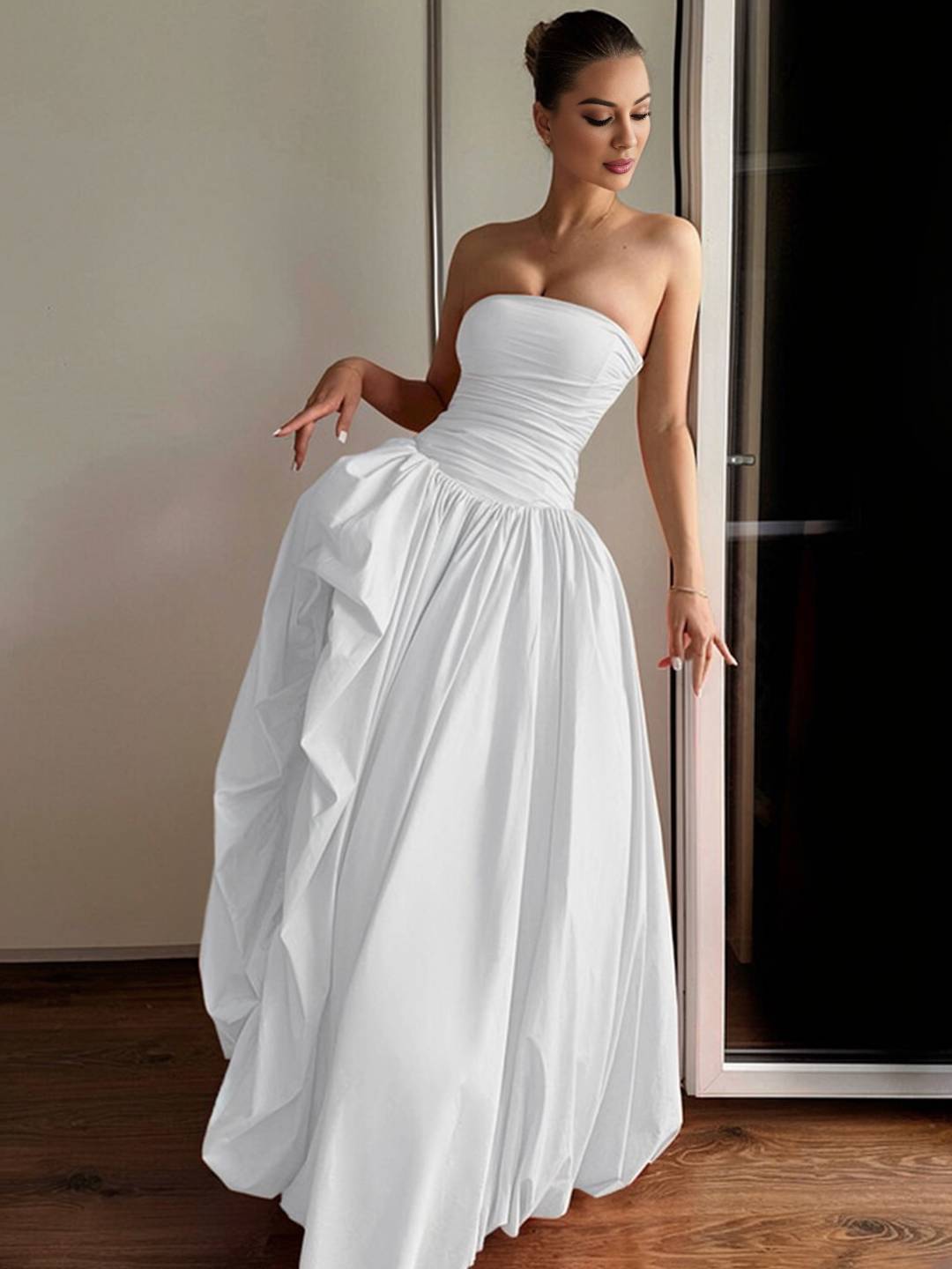 Cocolii longue robe bal de promo bustier irrégulière fendu le côté fluide sans manches femme élégan de soirée anniversaire