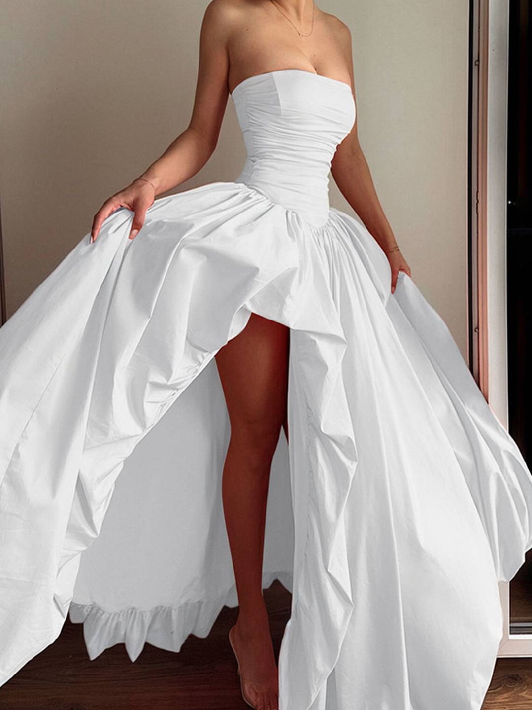 Cocolii longue robe bal de promo bustier irrégulière fendu le côté fluide sans manches femme élégan de soirée anniversaire