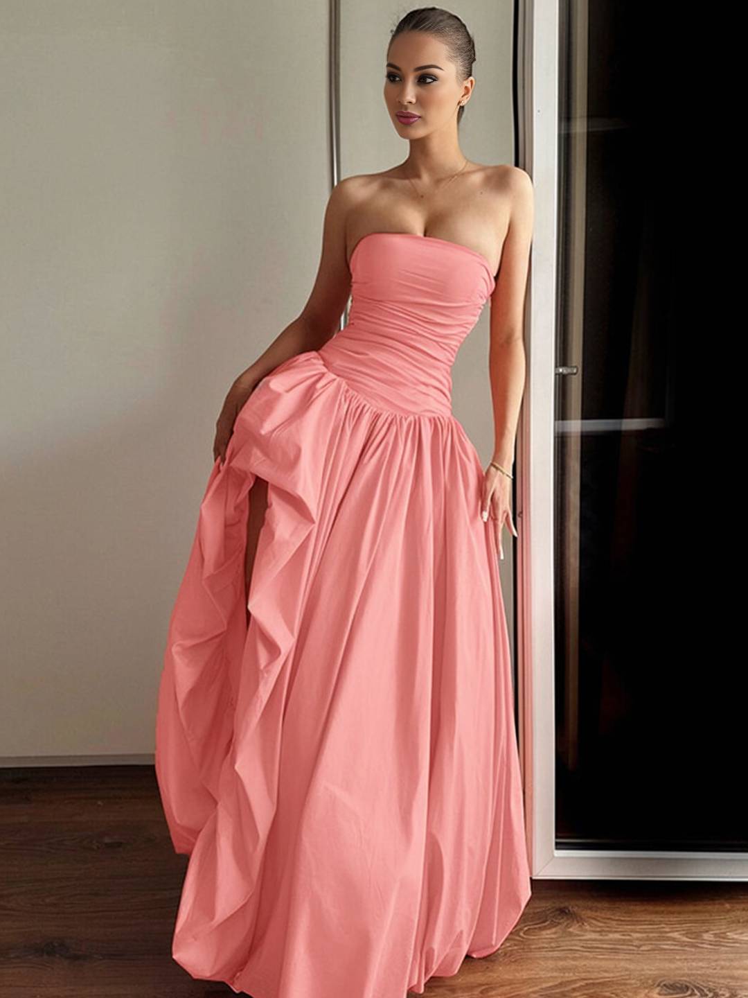 Cocolii longue robe bal de promo bustier irrégulière fendu le côté fluide sans manches femme élégan de soirée anniversaire